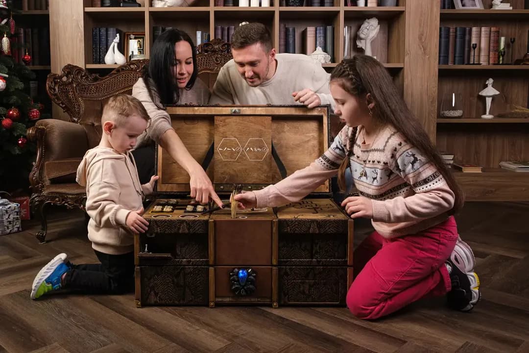 A family enjoying a social gaming room attraction together
