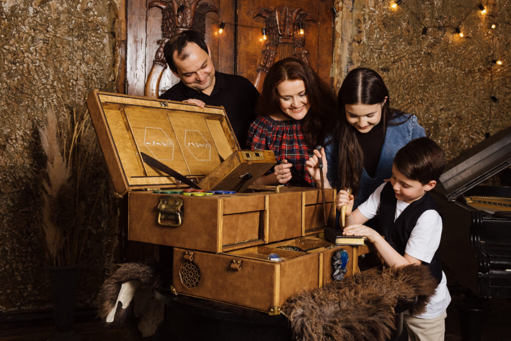 A portable escape room attraction in play